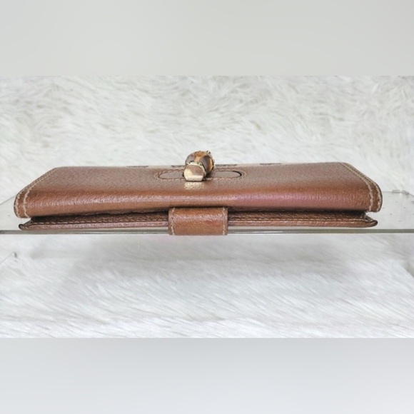 GUCCI Leather Long Continental Wallet, GG Canvas Bambo Interlocking Turnlock EUC - Picture 10 of 15